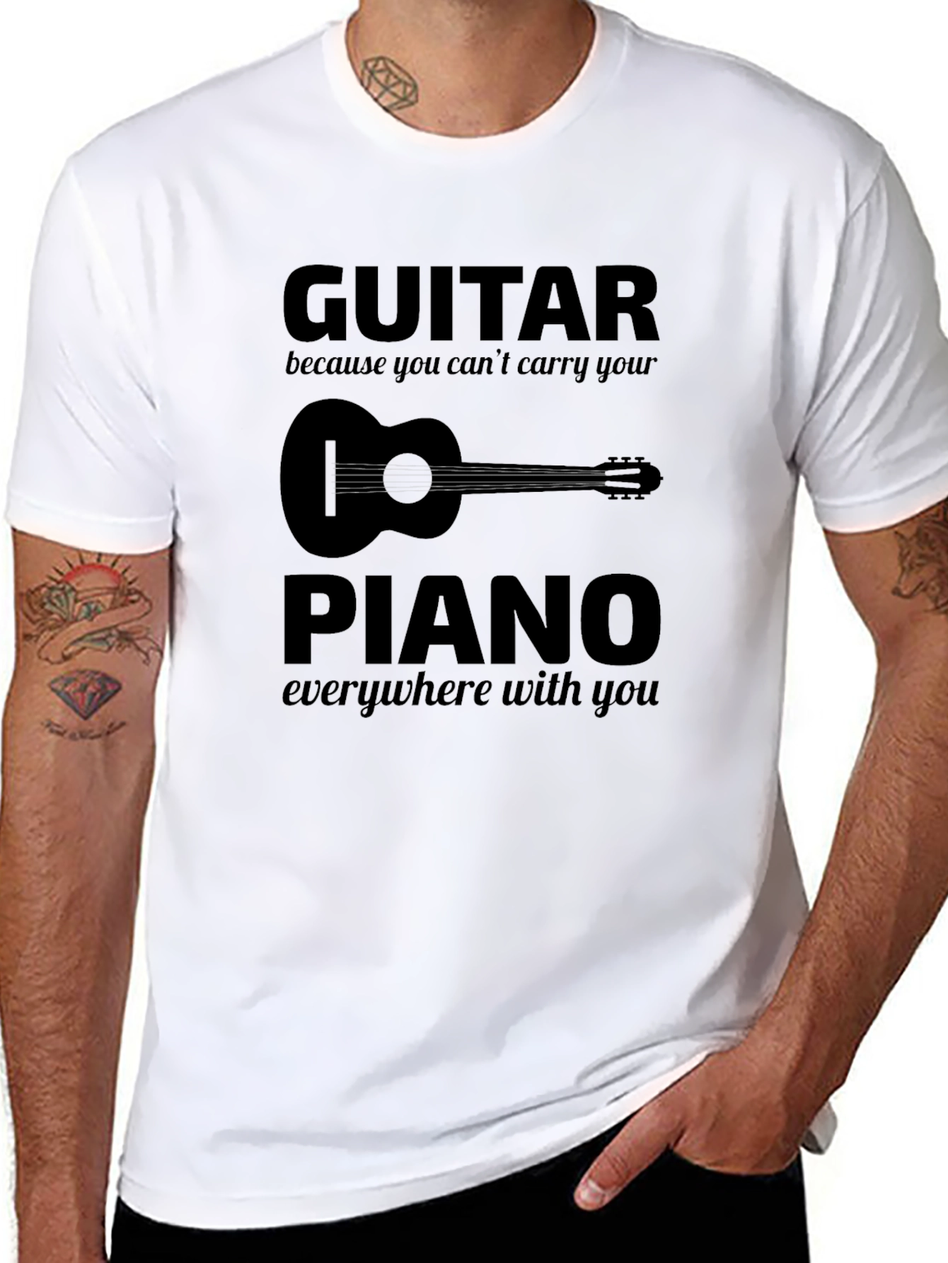 Black Guitar vs Piano Graphic T-Shirt - Musician Tee view 8