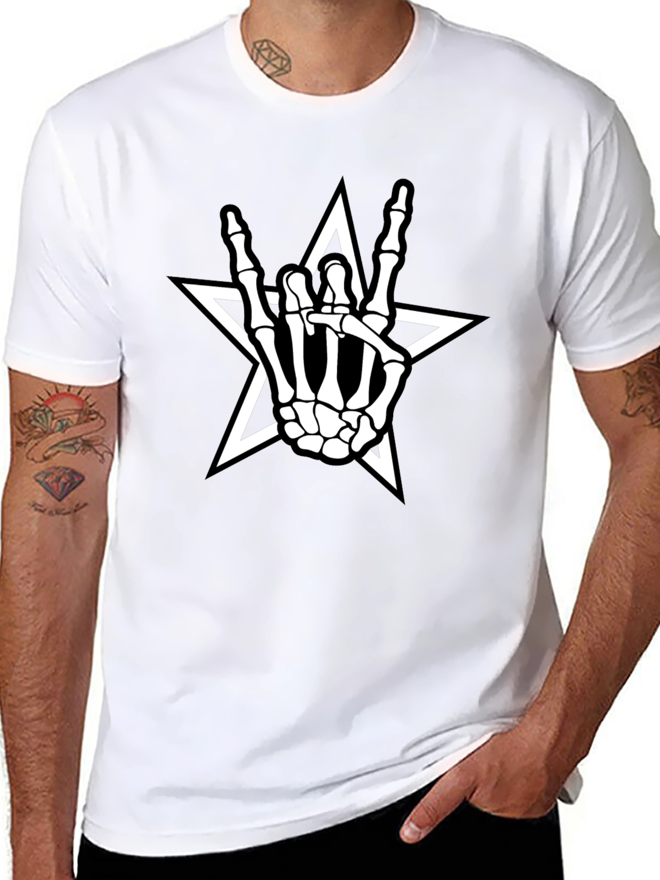 Black Rock On Skeleton Hand Star T-Shirt view 8