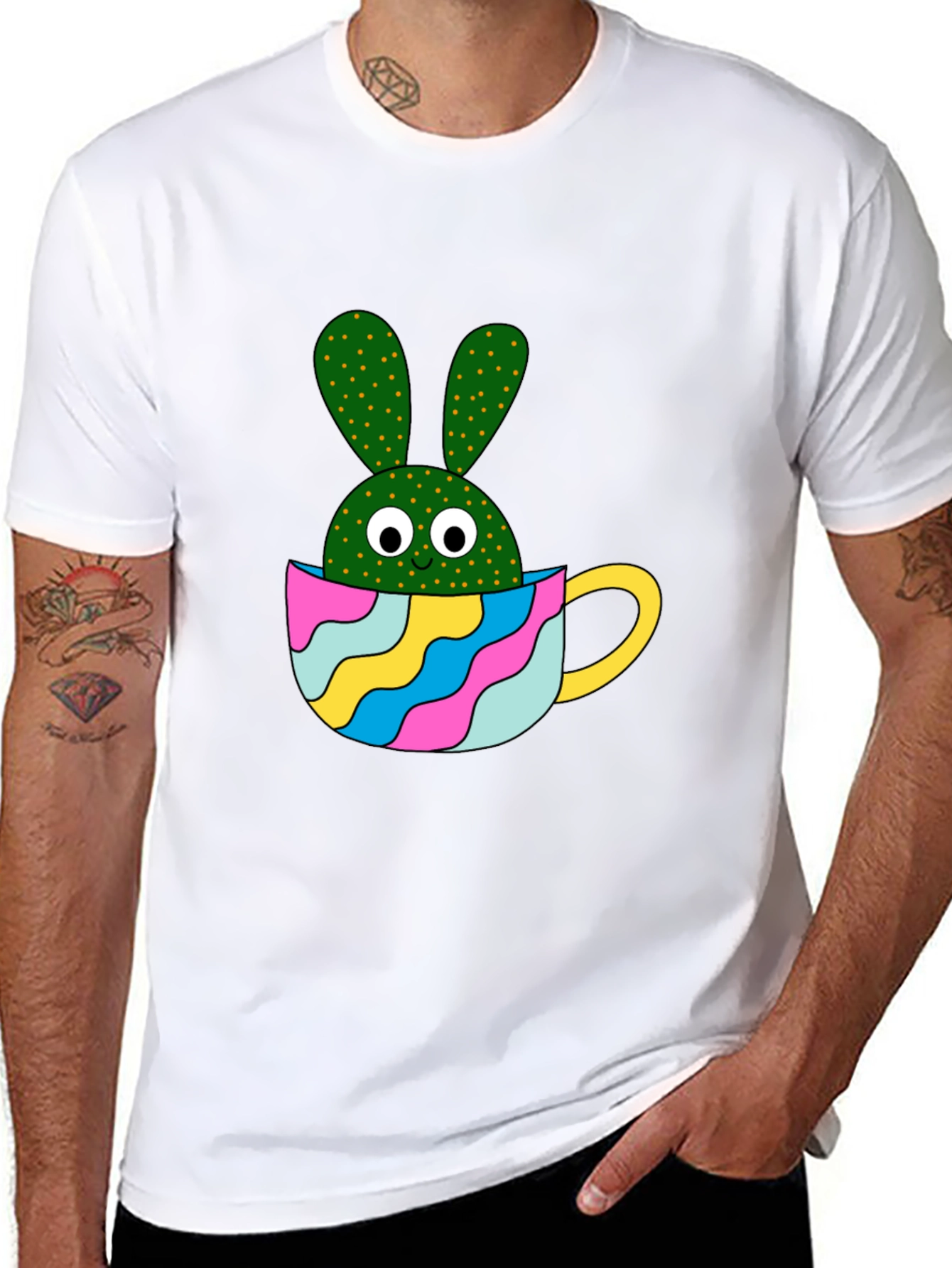 Black Cactus Bunny Black T-Shirt view 8