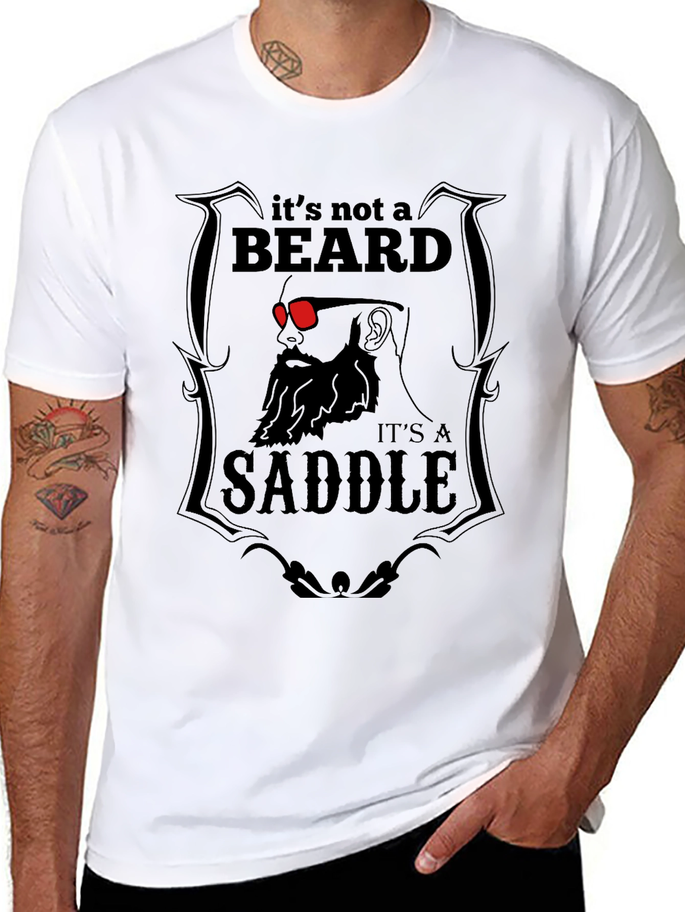 Black Beard Saddle Graphic T-Shirt - Funny Novelty Tee view 8