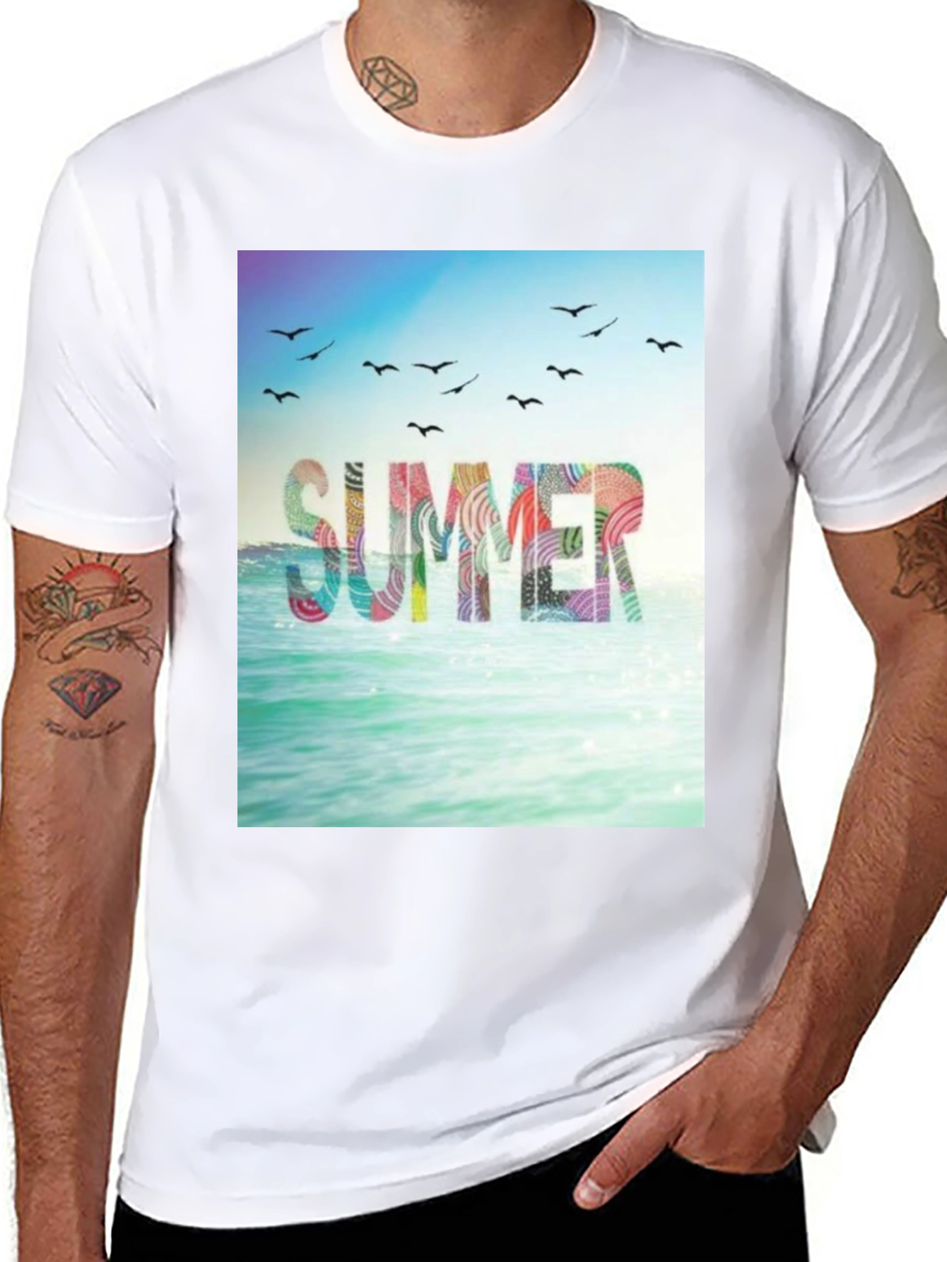 Black Summer Beach Graphic Tee - Black Cotton T-Shirt view 8