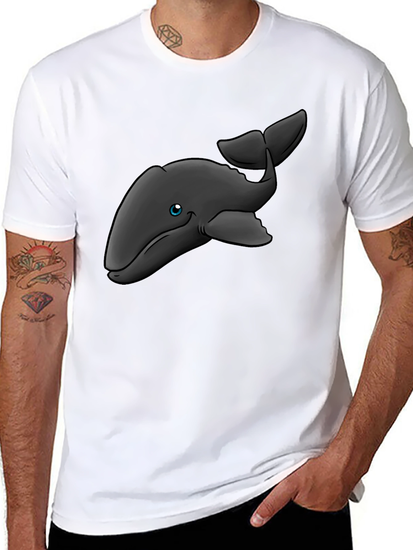 Black Cartoon Whale T-Shirt - Black Cotton Tee view 8