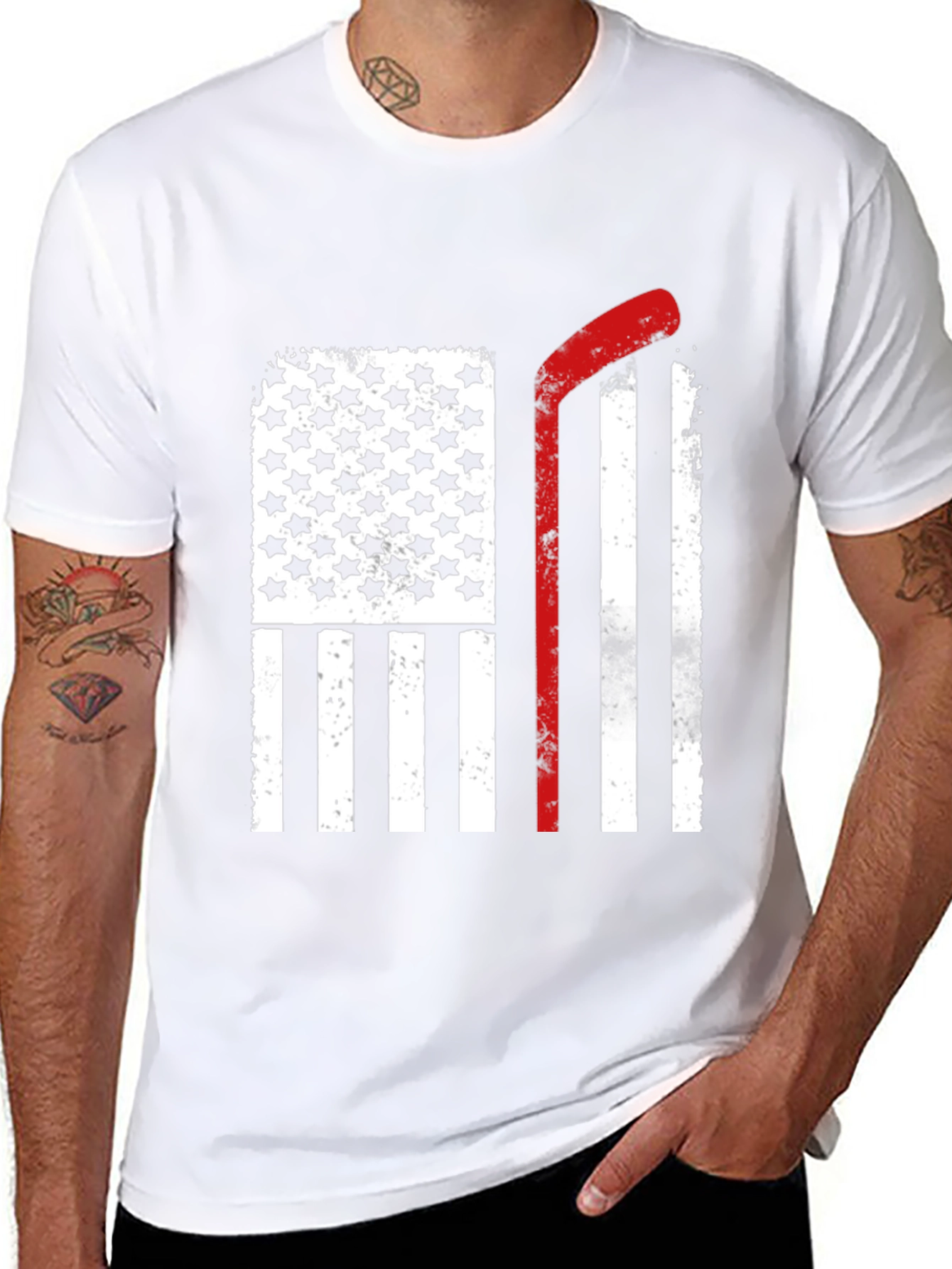 Black USA Hockey Stick Flag T-Shirt view 8
