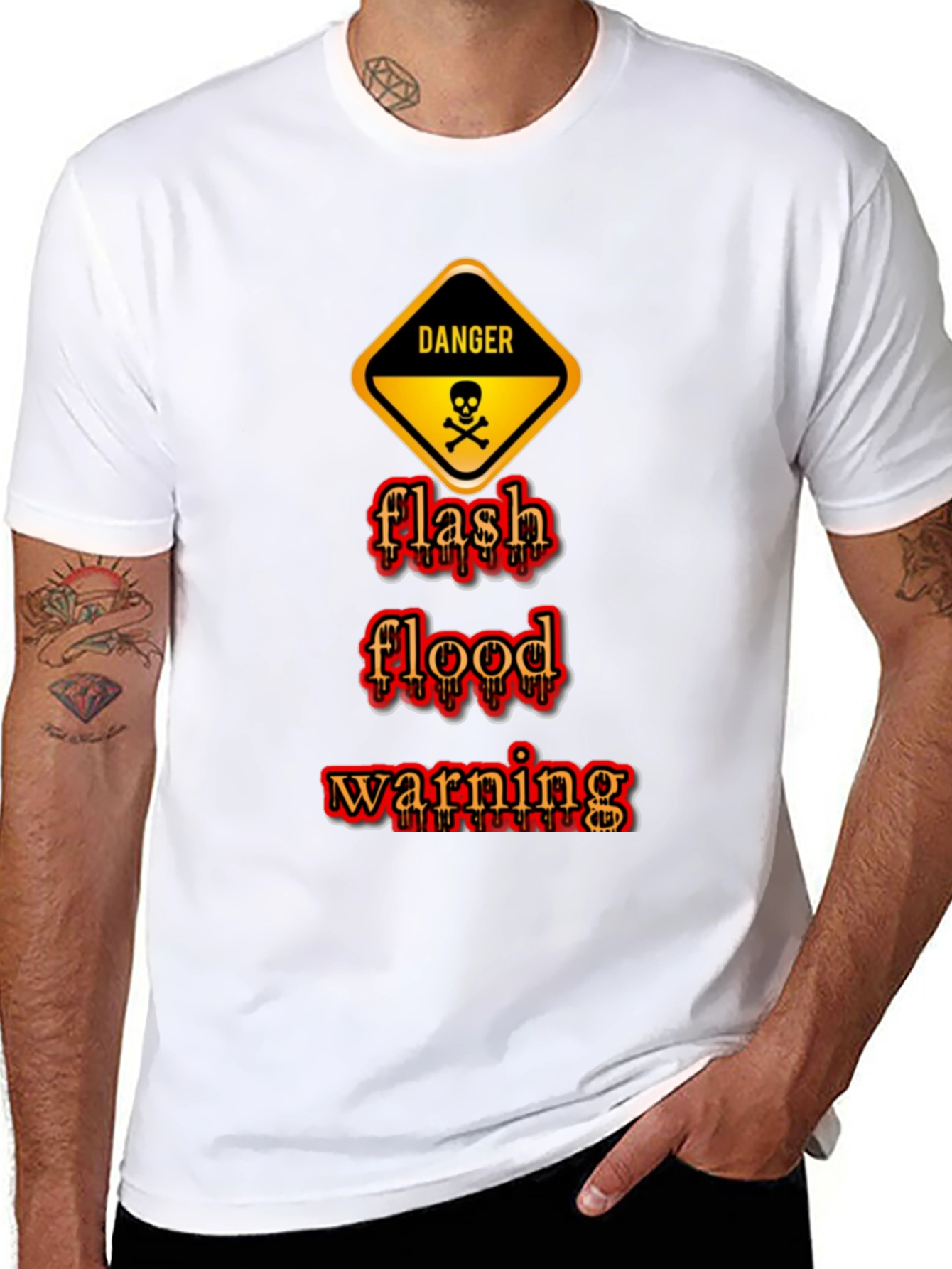 Black Danger Flash Flood Warning Graphic T-Shirt view 8