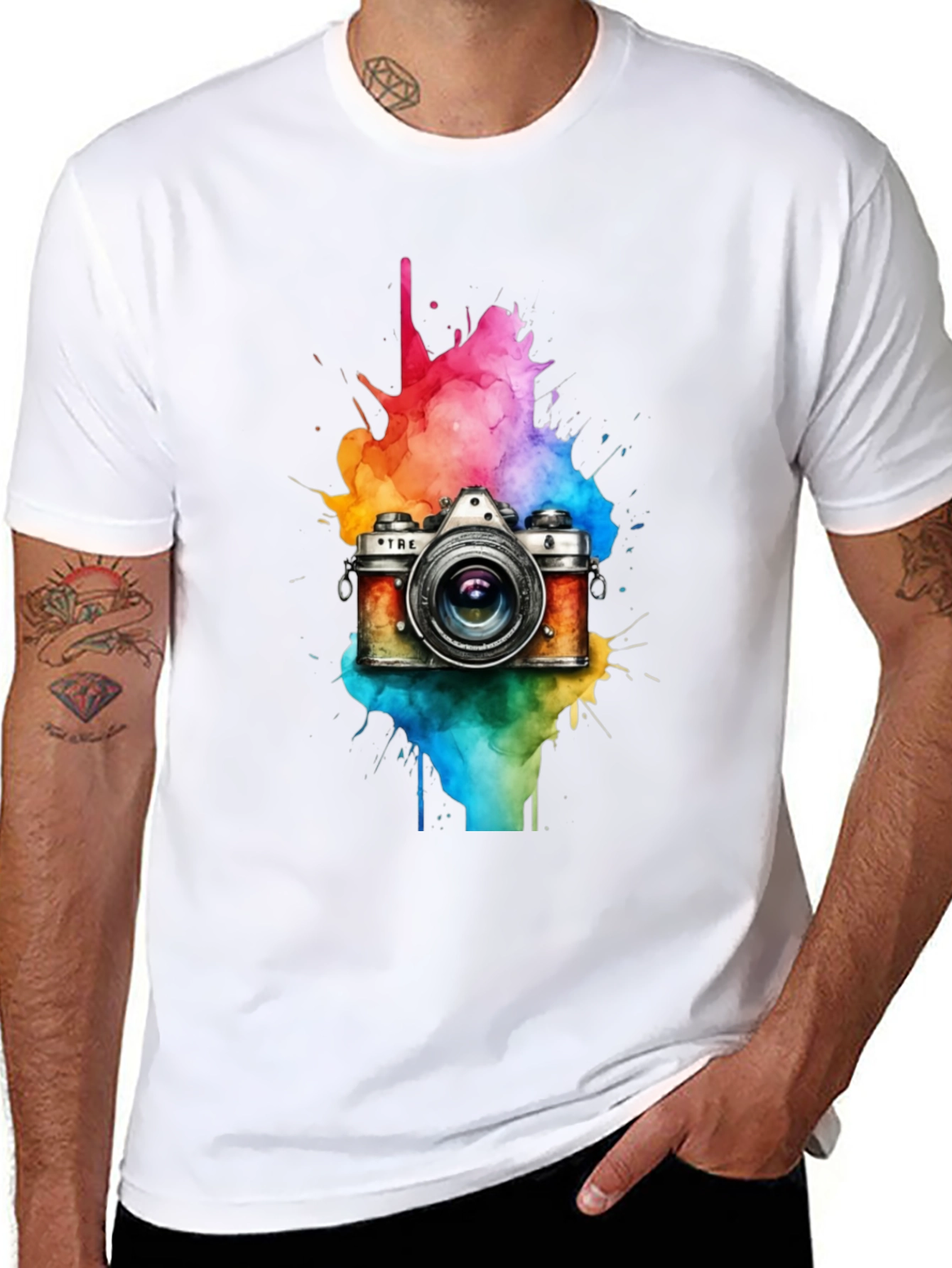 Black Vintage Camera Watercolor Graphic Tee view 8