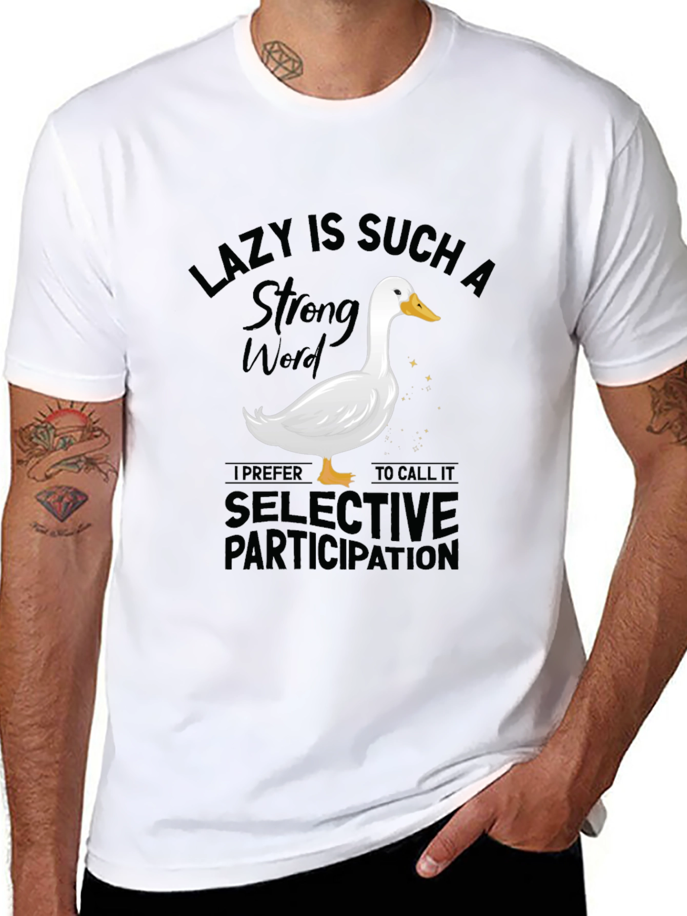 Black Funny Lazy Duck Graphic Tee view 8