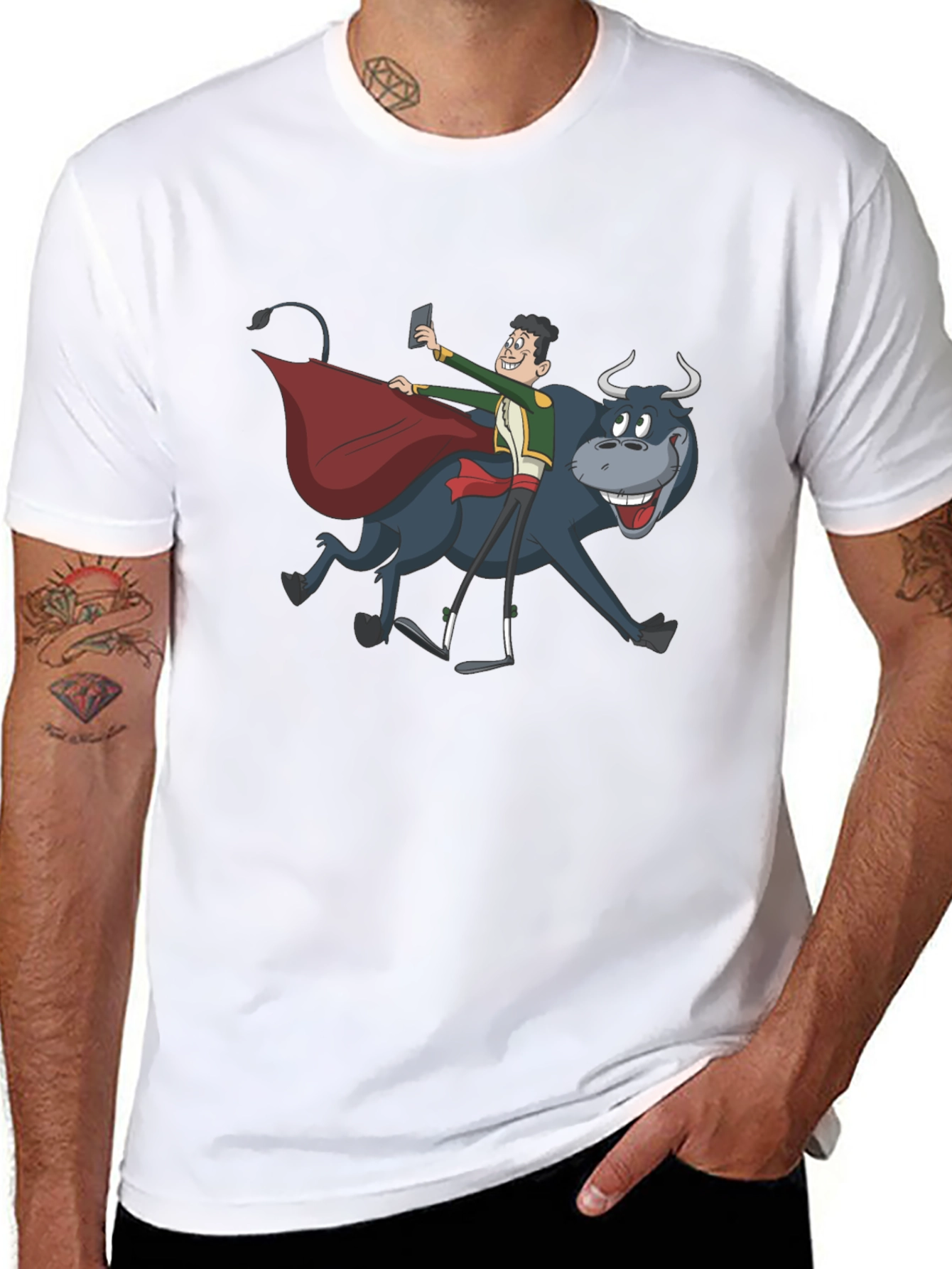 Black Funny Bull Selfie T-Shirt view 8