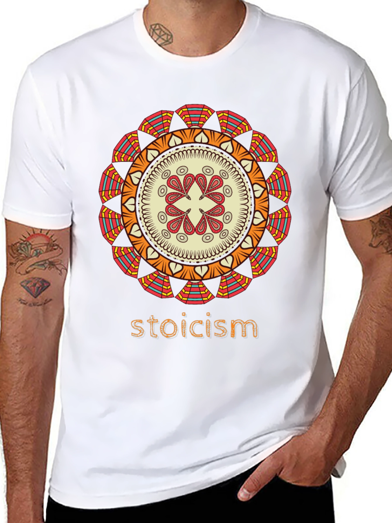 Black Stoicism Mandala Graphic T-Shirt - Stylish Unisex Tee view 8