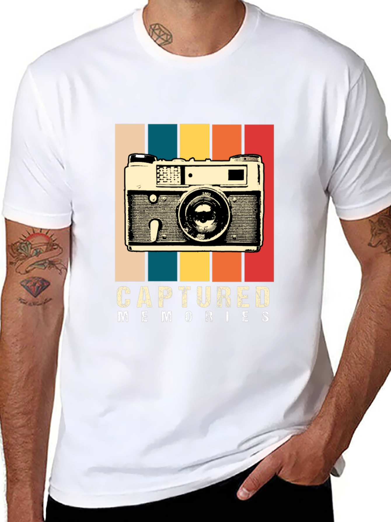 Black Captured Memories Retro Camera Graphic T-Shirt view 8