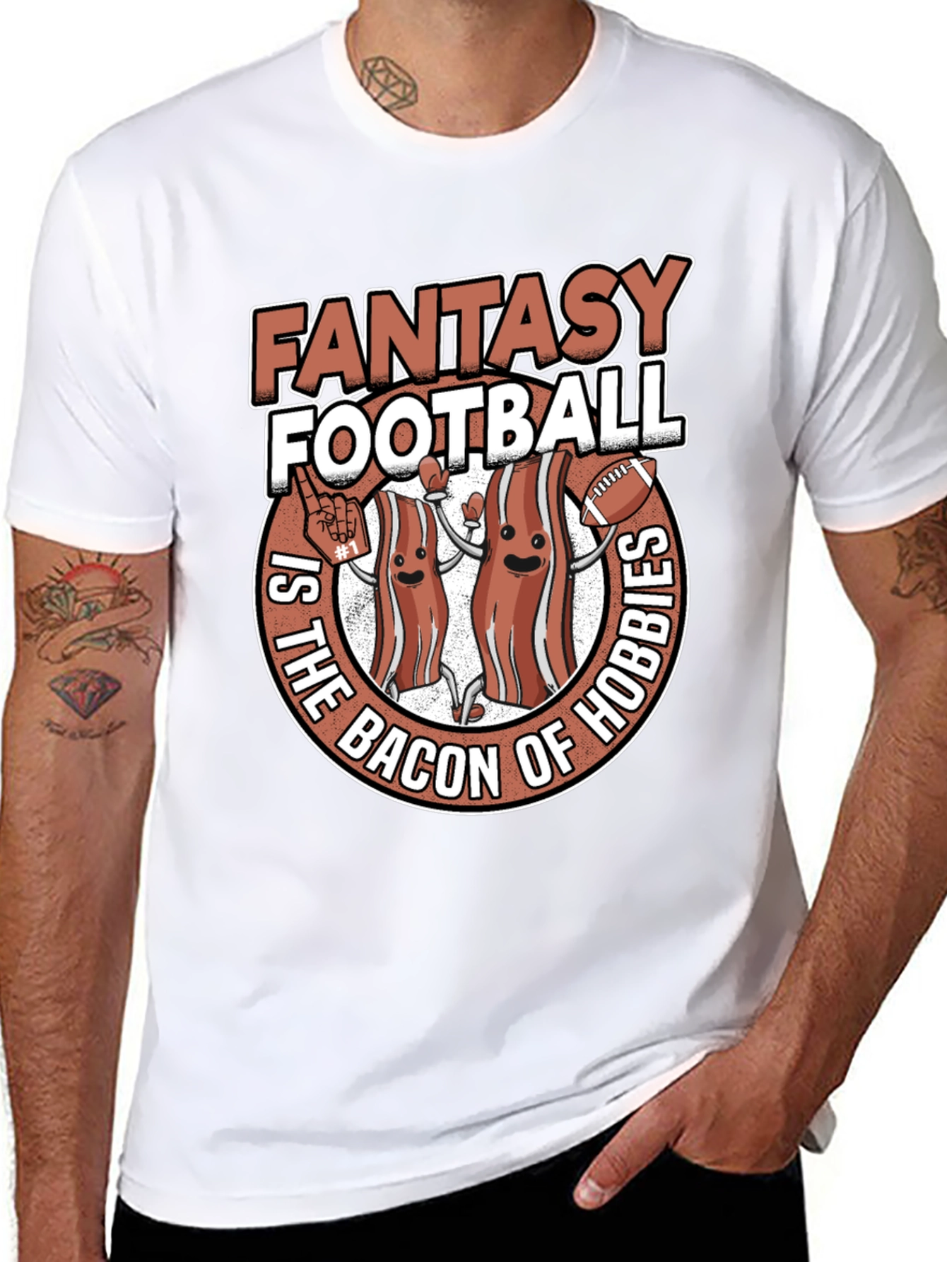 Black Fantasy Football Bacon T-Shirt view 8