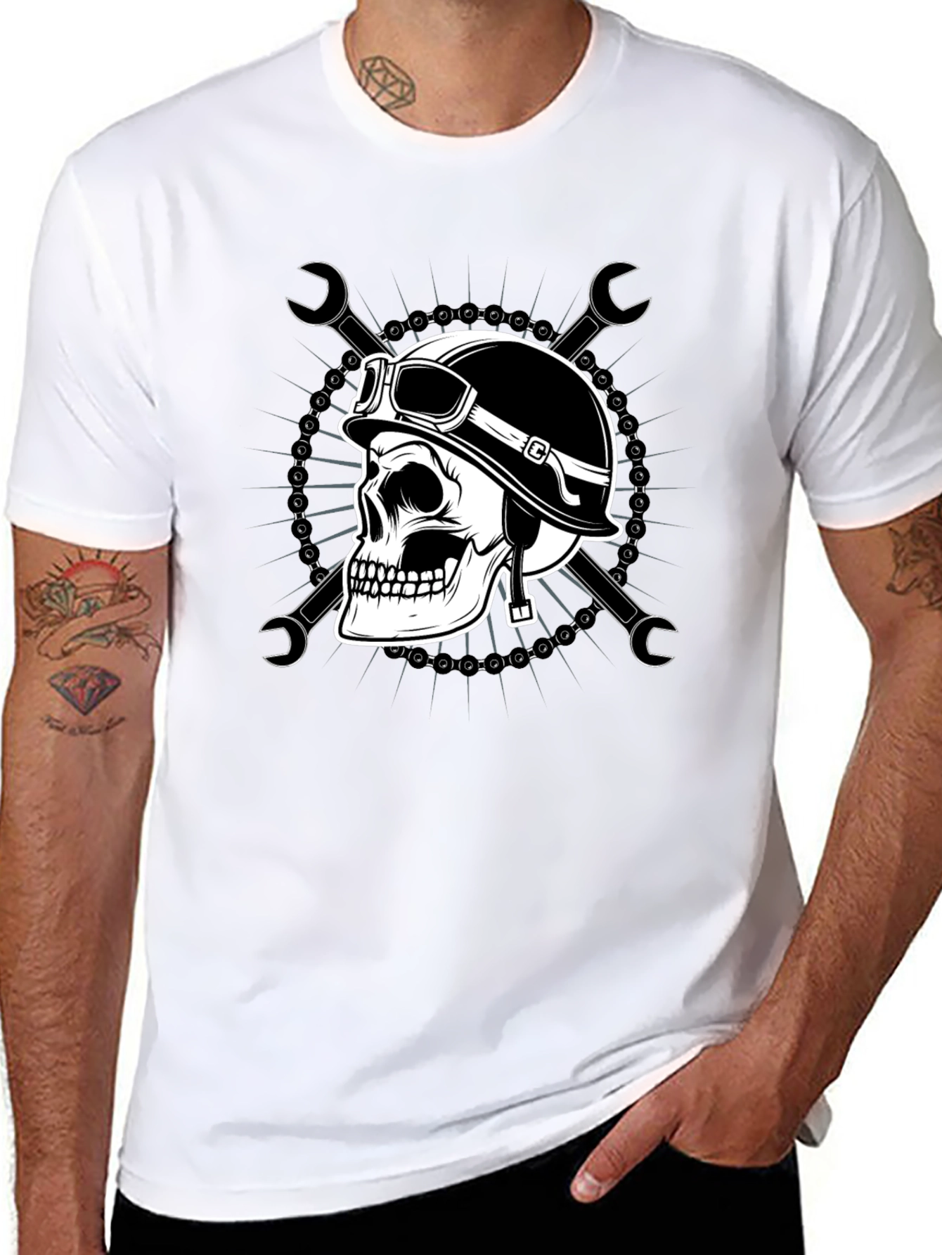 Skull Biker T-Shirt - Men's Black Graphic Tee - 8