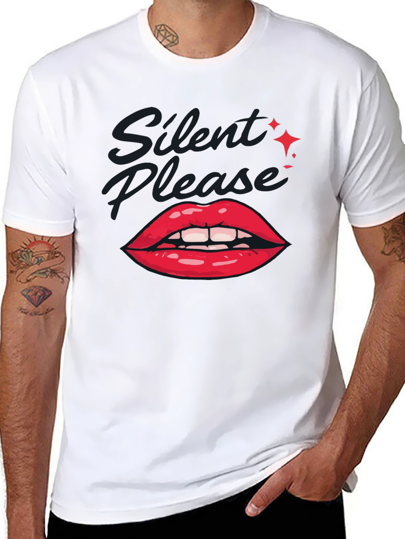 Black Silent Please Lips Graphic T-Shirt view 8