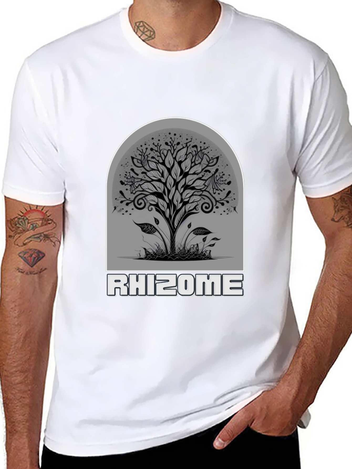 Black Rhizome Tree Graphic Black T-Shirt view 8