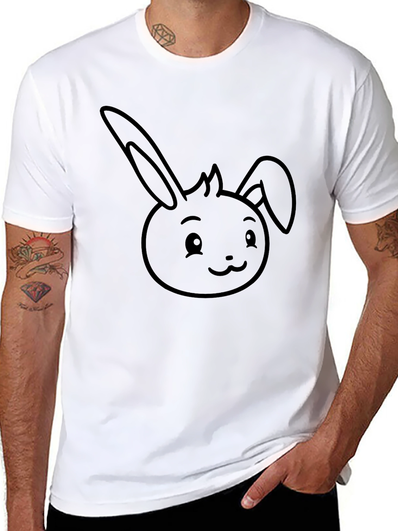 Black Cute Bunny Graphic Black Tee - Soft Cotton Blend view 8