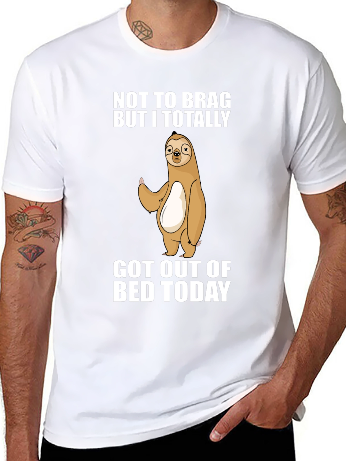 Black Funny Sloth T-Shirt: Not to Brag Got Out of Bed view 8
