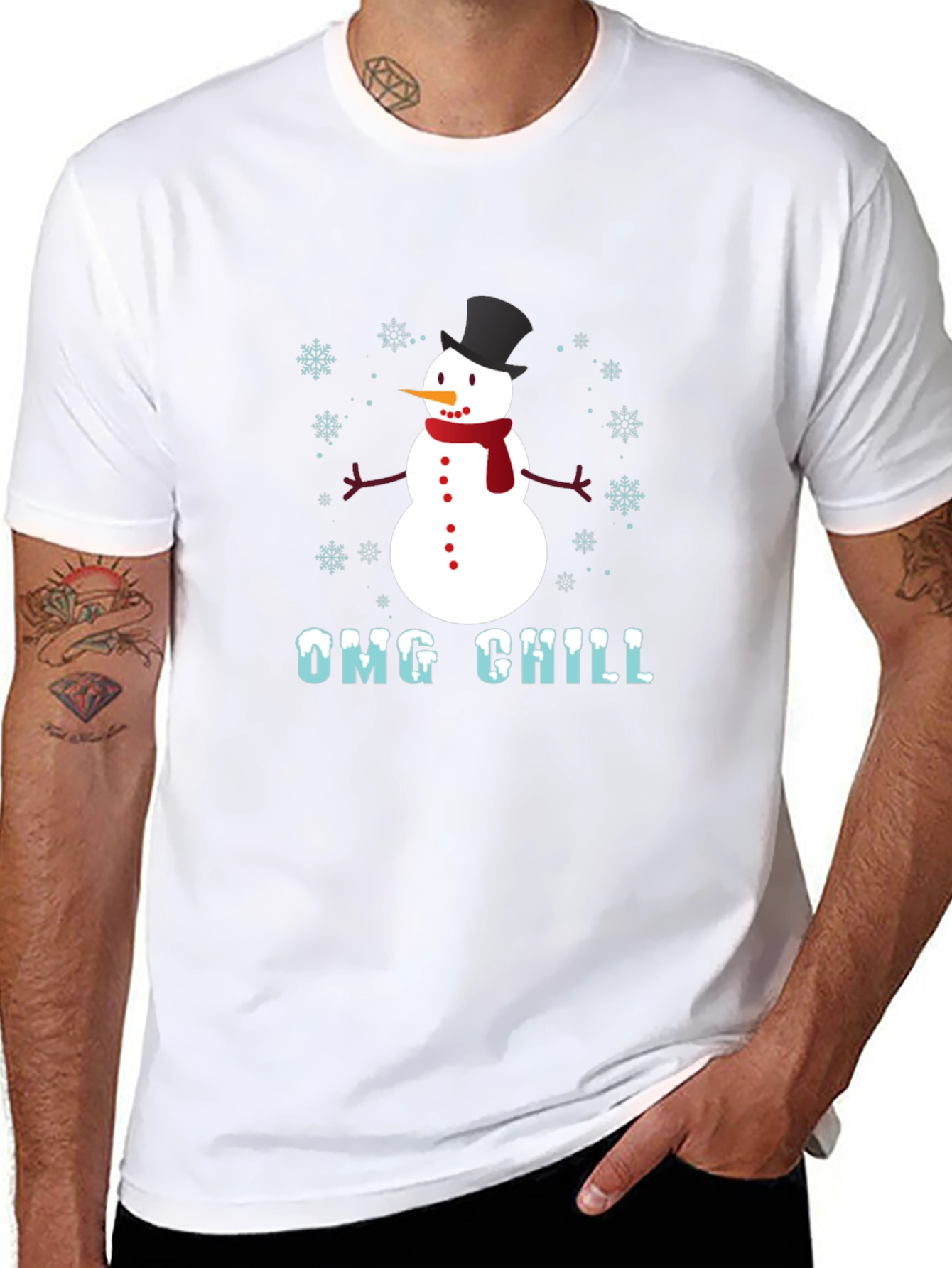 Black OMG Chill Snowman Graphic Tee - Winter Holiday Shirt view 8