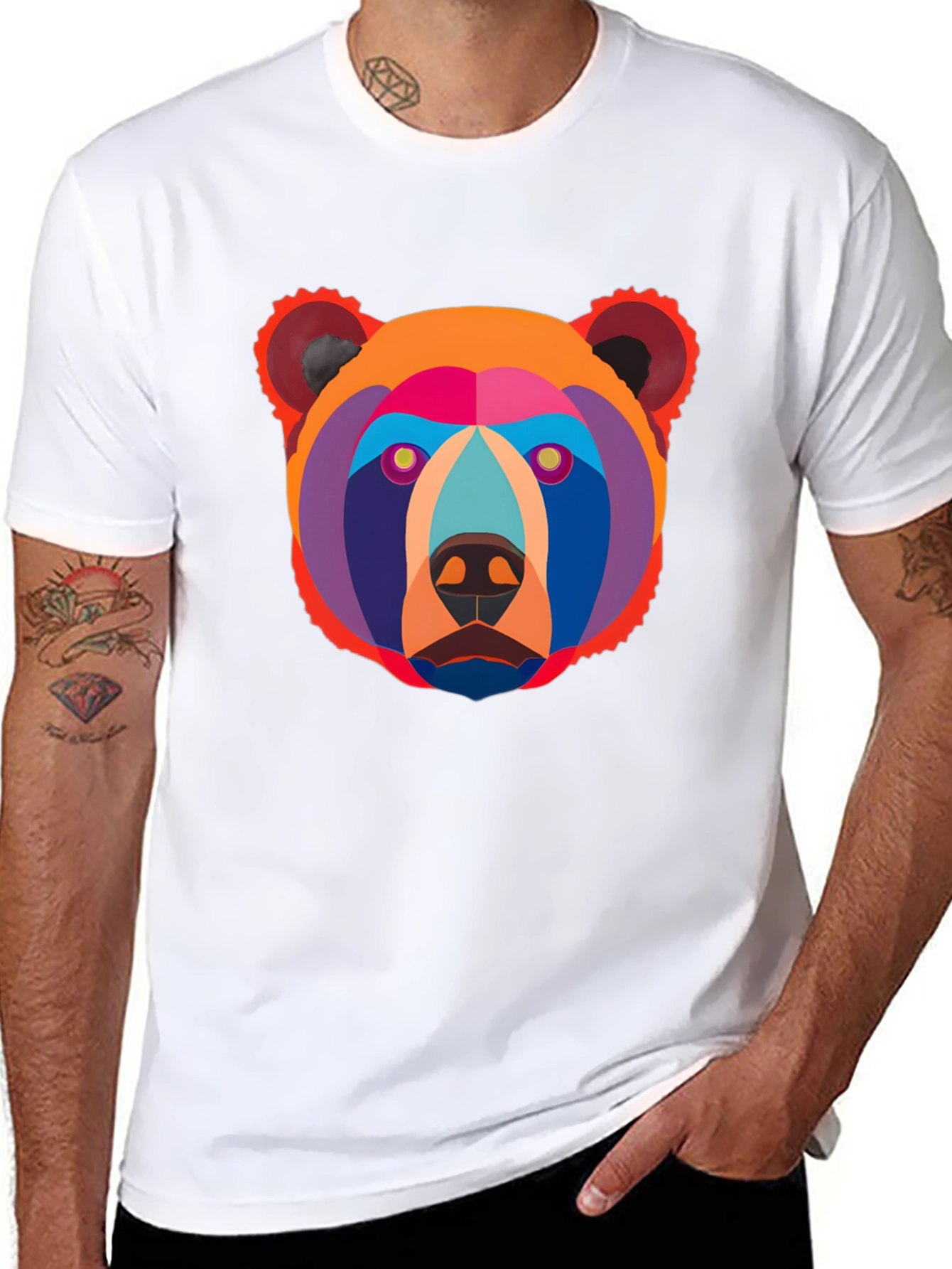 Black Geometric Bear Graphic Tee - Modern Art Shirt view 8