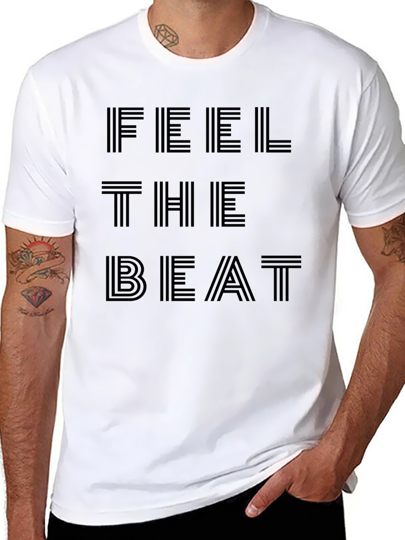 Black Feel The Beat Black T-Shirt - Stylish Music Lover Tee view 8