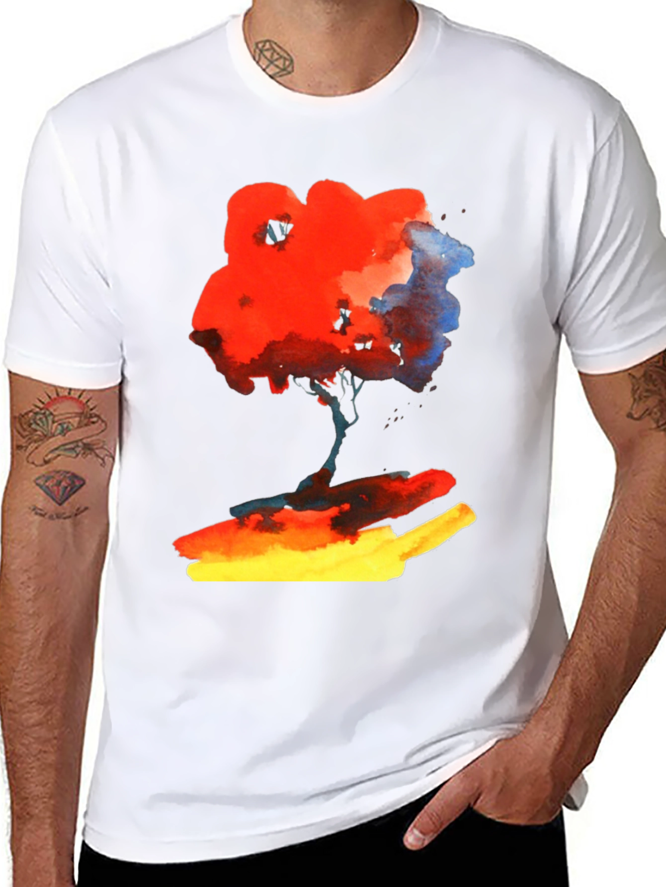 Abstract Watercolor Tree Graphic Tee - Soft Black Cotton Shirt - 8