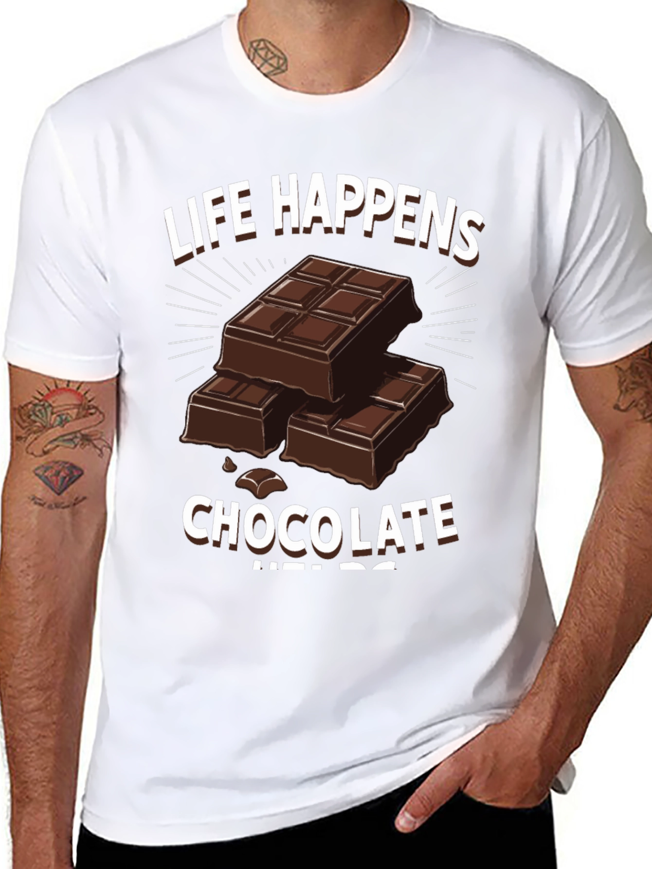 Black Life Happens Chocolate Helps Graphic T-Shirt view 8