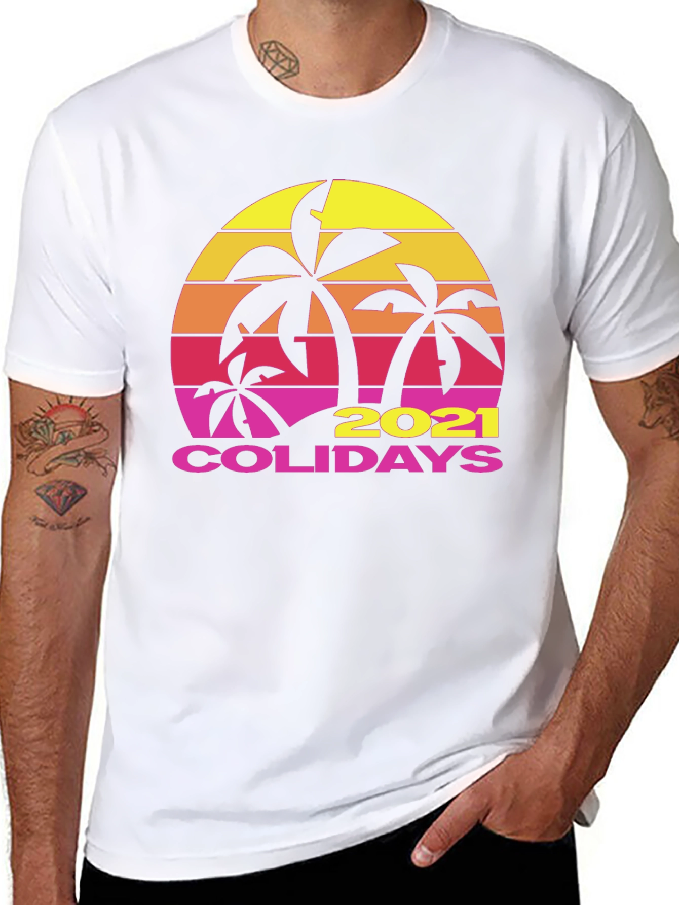 Black Tropical 2021 Holidays Black T-Shirt view 8