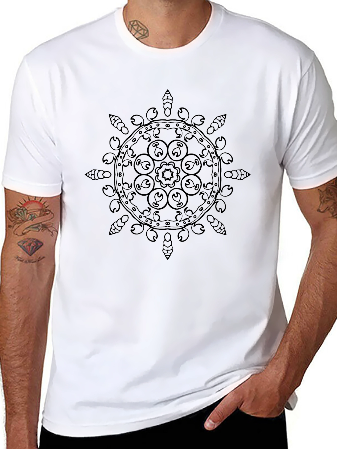 Black Black Mandala Graphic Tee - Stylish & Unique Design view 8