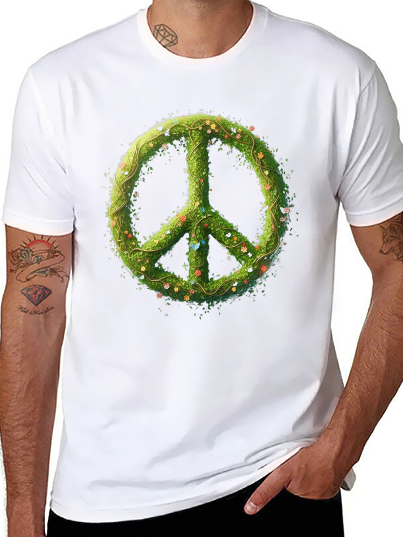 Black Nature Peace Sign Black Graphic Tee view 8