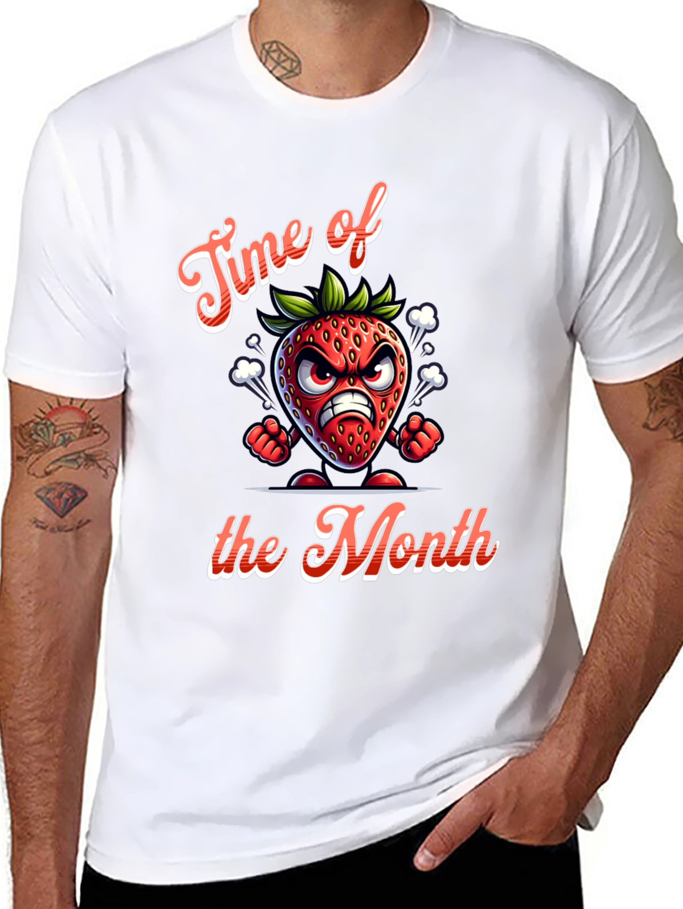 Black Time of the Month Angry Strawberry Graphic T-Shirt view 8