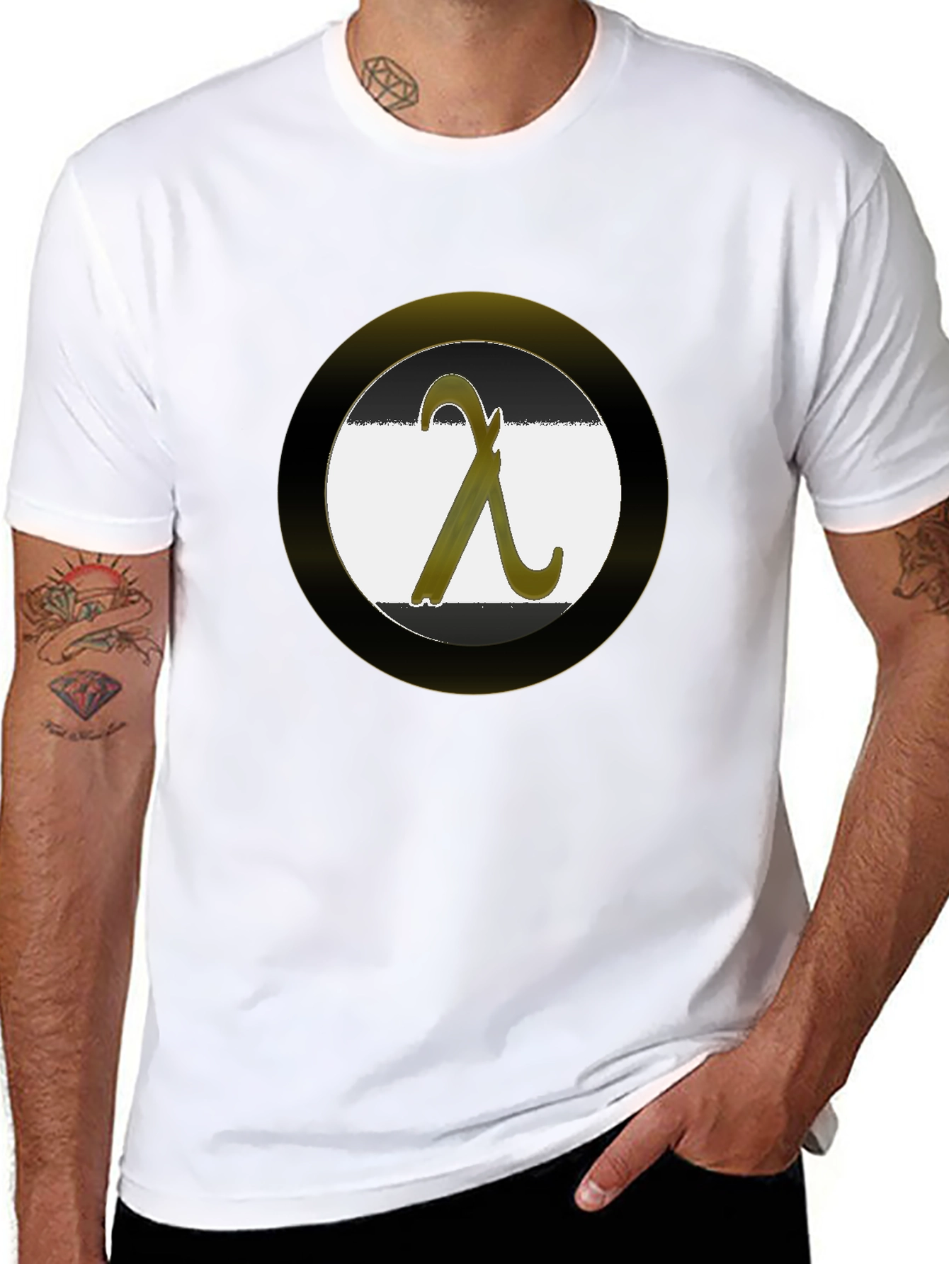 Black Lambda Symbol Graphic T-Shirt - Black Cotton Blend view 8