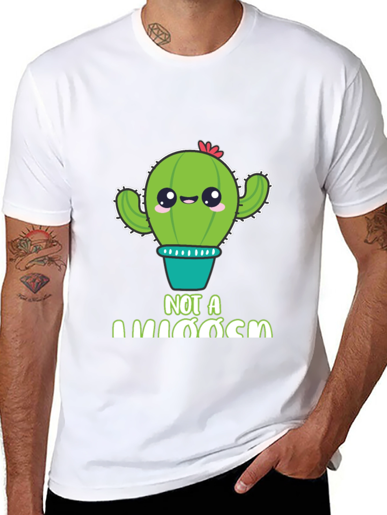 Black Cute Cactus Pun T-Shirt - "Not A Hugger" Graphic Tee view 8
