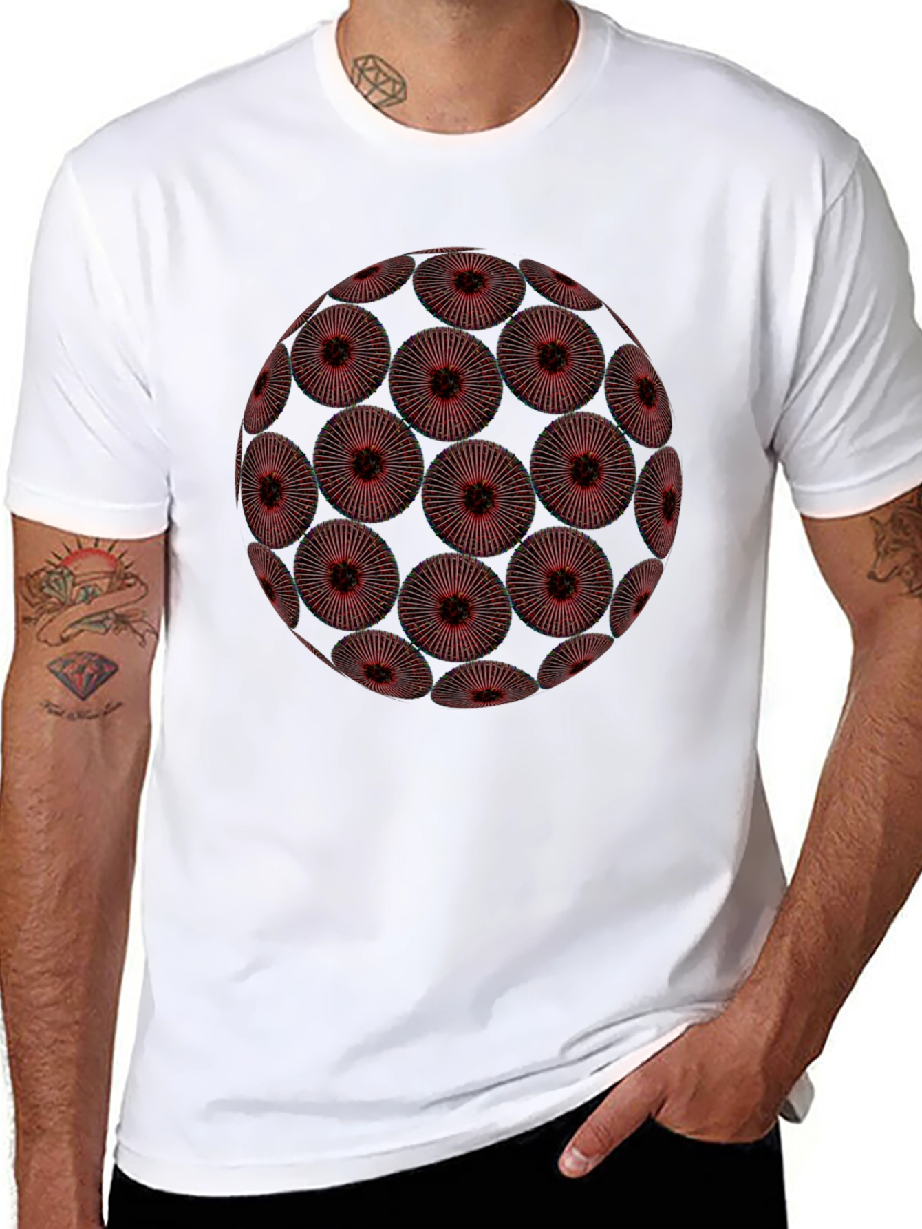 Black Abstract Red Floral Orb Graphic Black T-Shirt view 8