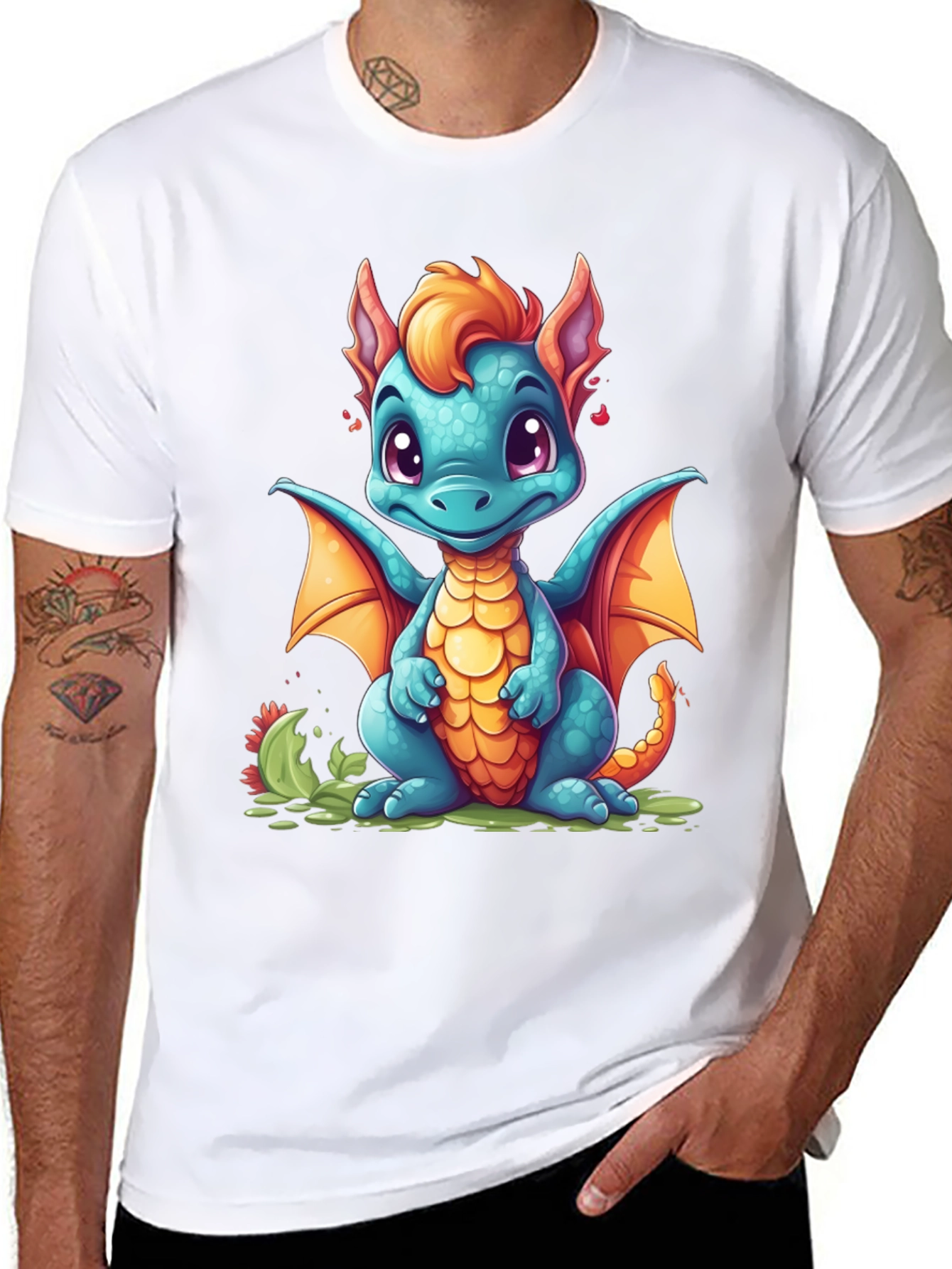 Black Cute Cartoon Dragon Graphic T-Shirt view 8