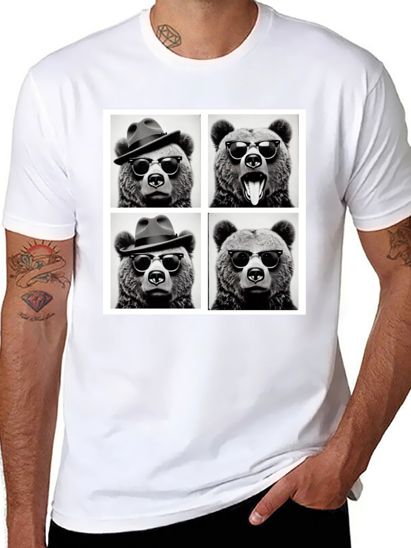 Cool Bear Collage Graphic Tee - Black - 8
