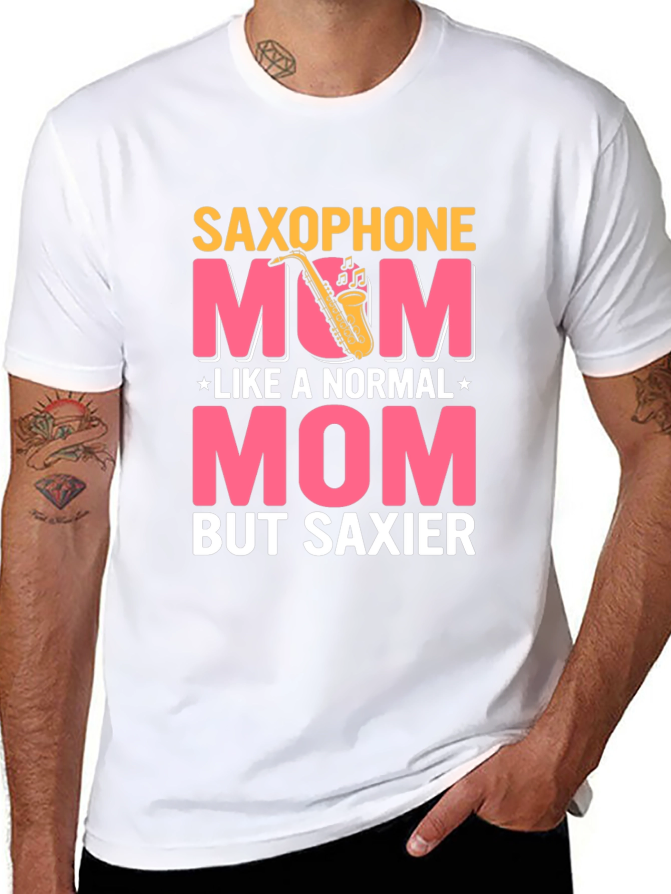 Black Saxophone Mom T-Shirt: Normal Mom But Saxier Tee view 8