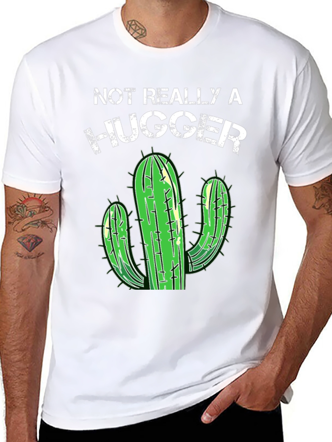 Black Not Really a Hugger Cactus Graphic Tee view 8