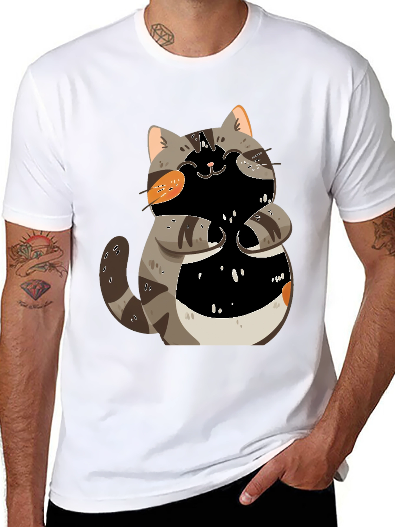 Black Cute Cartoon Cat Graphic T-Shirt view 8