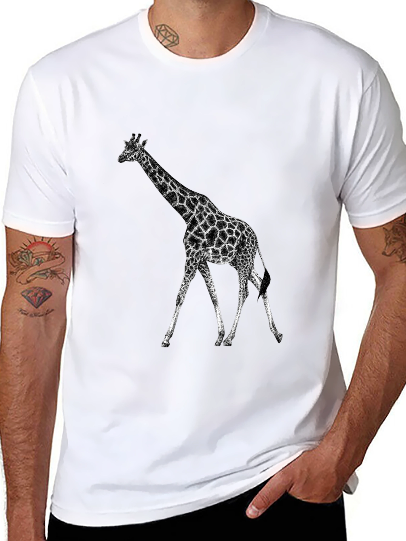 Black Giraffe Graphic Tee - Black Casual T-Shirt view 8