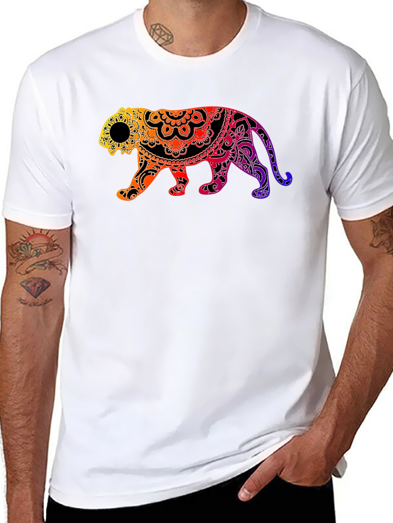 Black Vibrant Mandala Tiger Graphic Tee - Black view 8