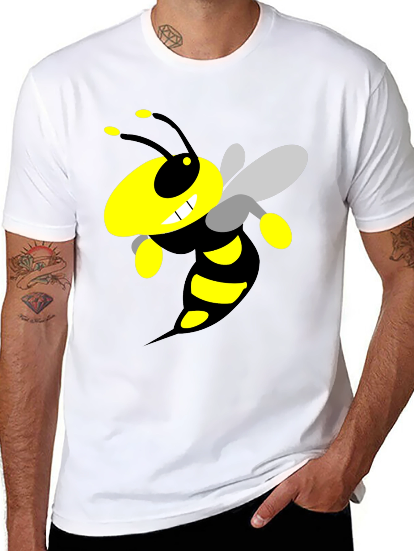 Black Cartoon Bee Graphic Black T-Shirt view 8