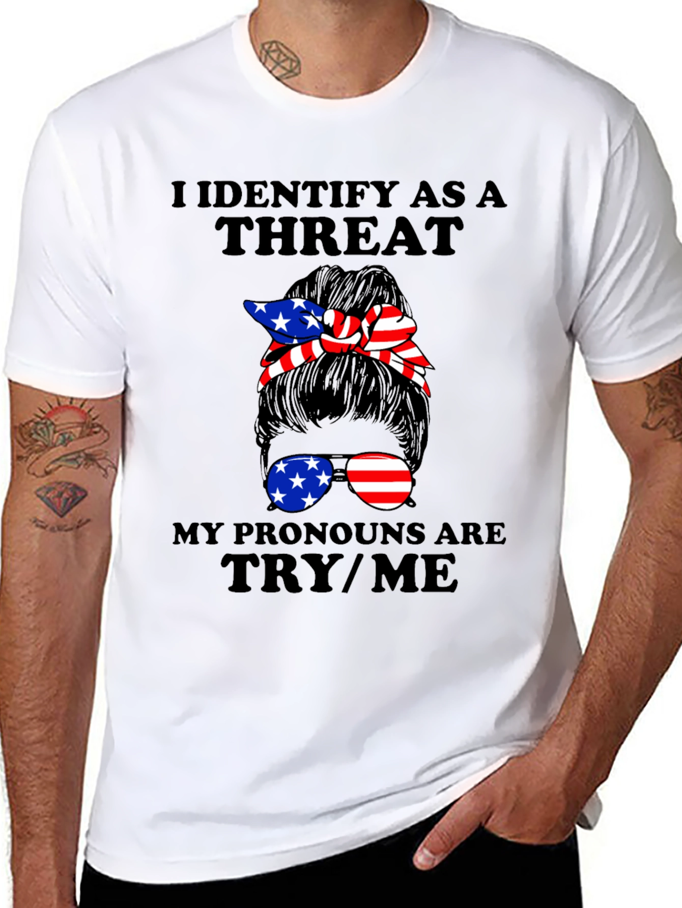 Black I Identify As A Threat Graphic Tee view 8