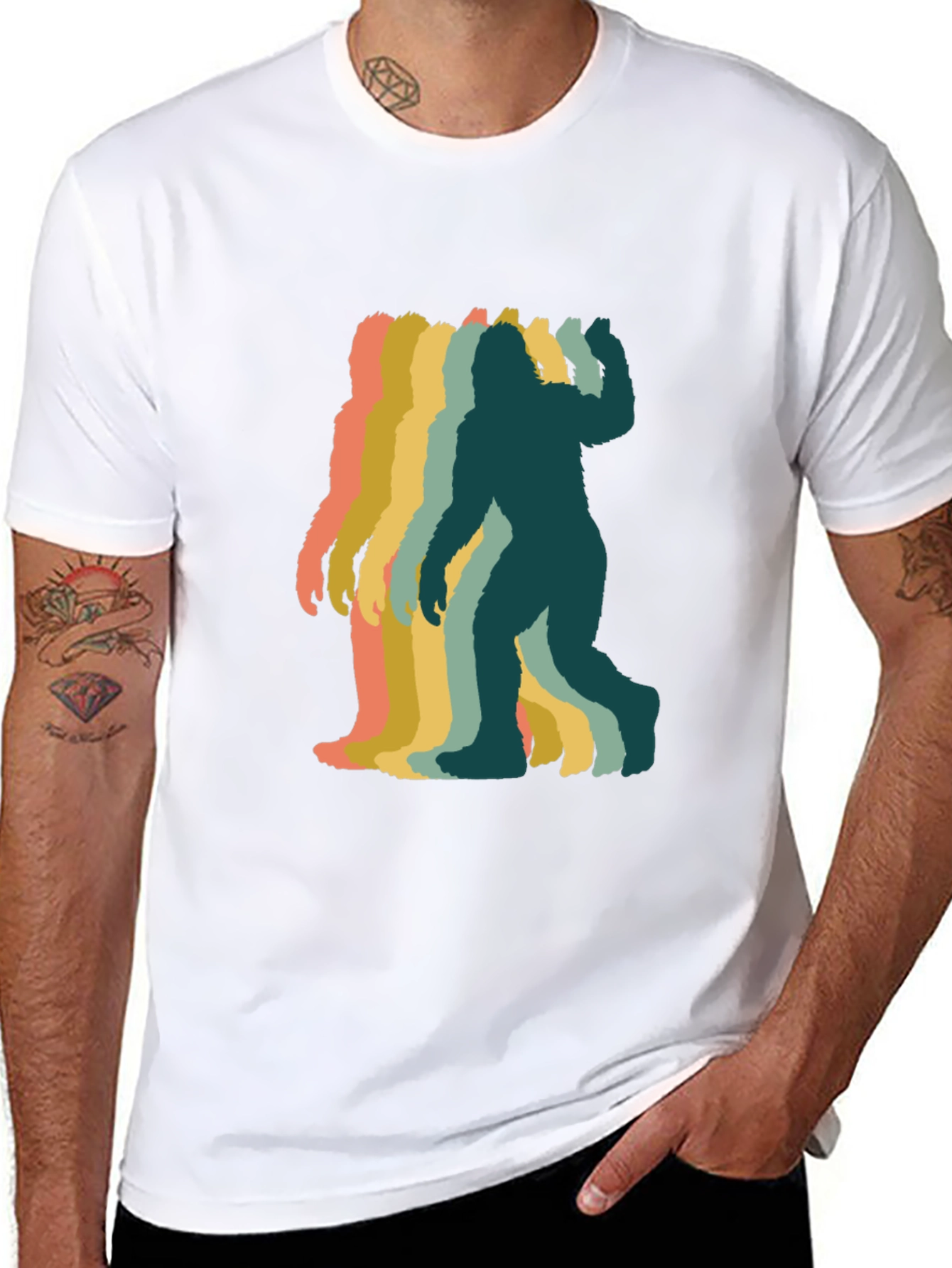 Black Retro Bigfoot Silhouette Graphic T-Shirt - Black view 8