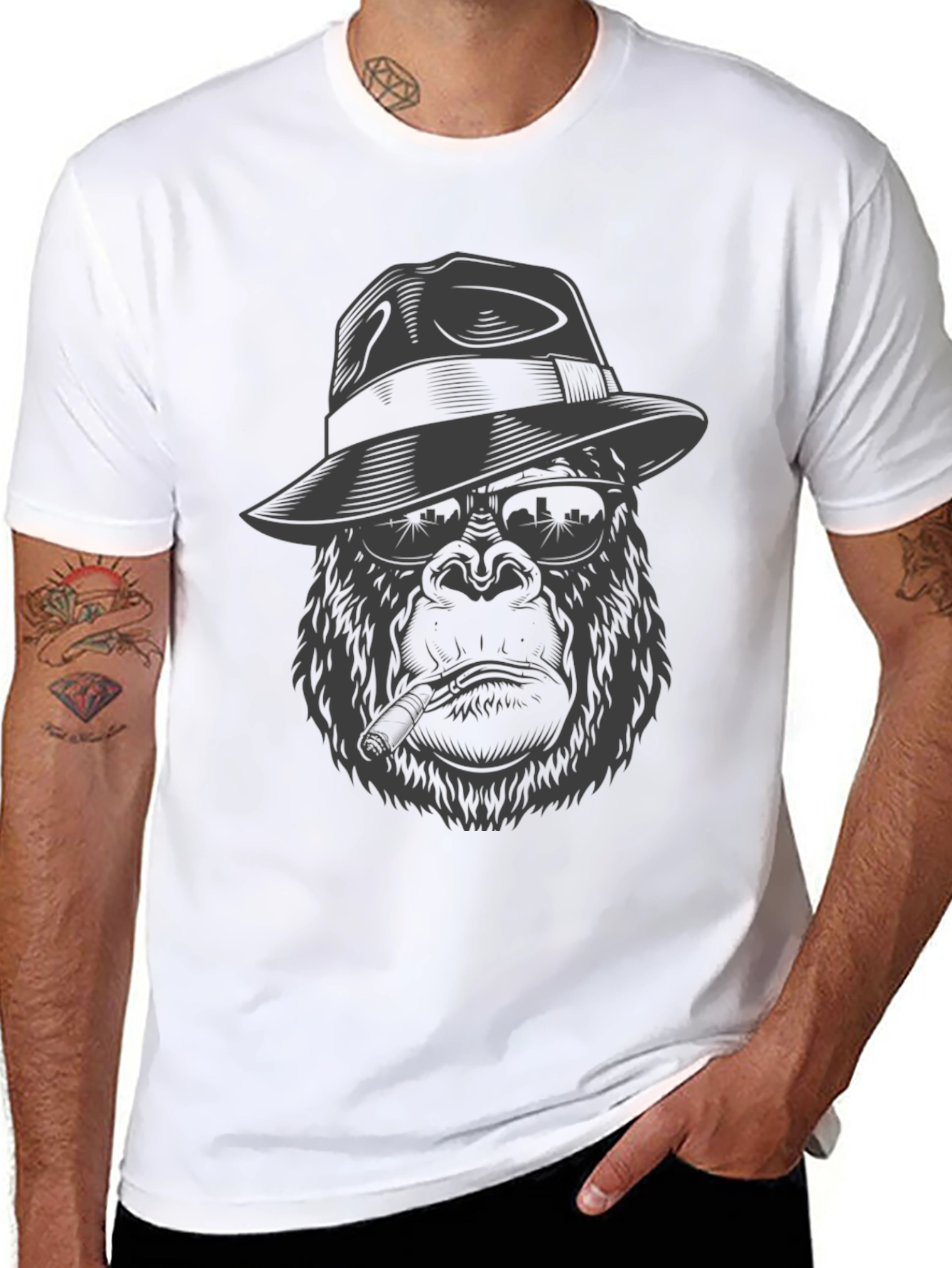 Black Gangster Gorilla Graphic Tee - Cool & Unique Design view 8