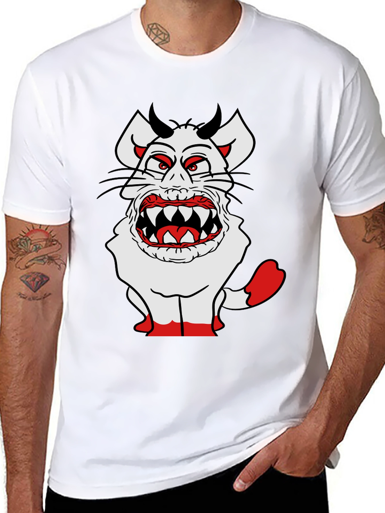 Black Monster Cartoon Graphic Tee - Black Cotton Blend view 8