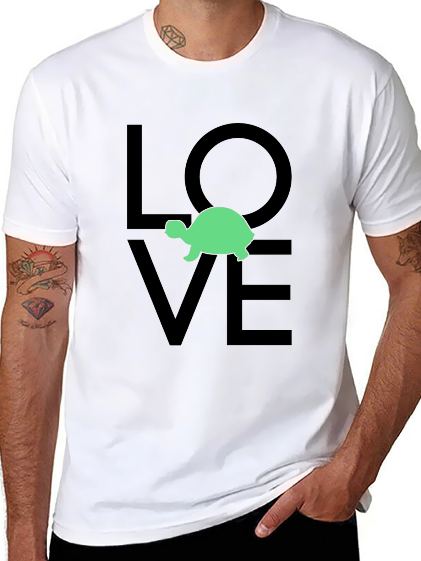 Black Turtle Love Graphic Tee - Black Cotton T-Shirt view 8
