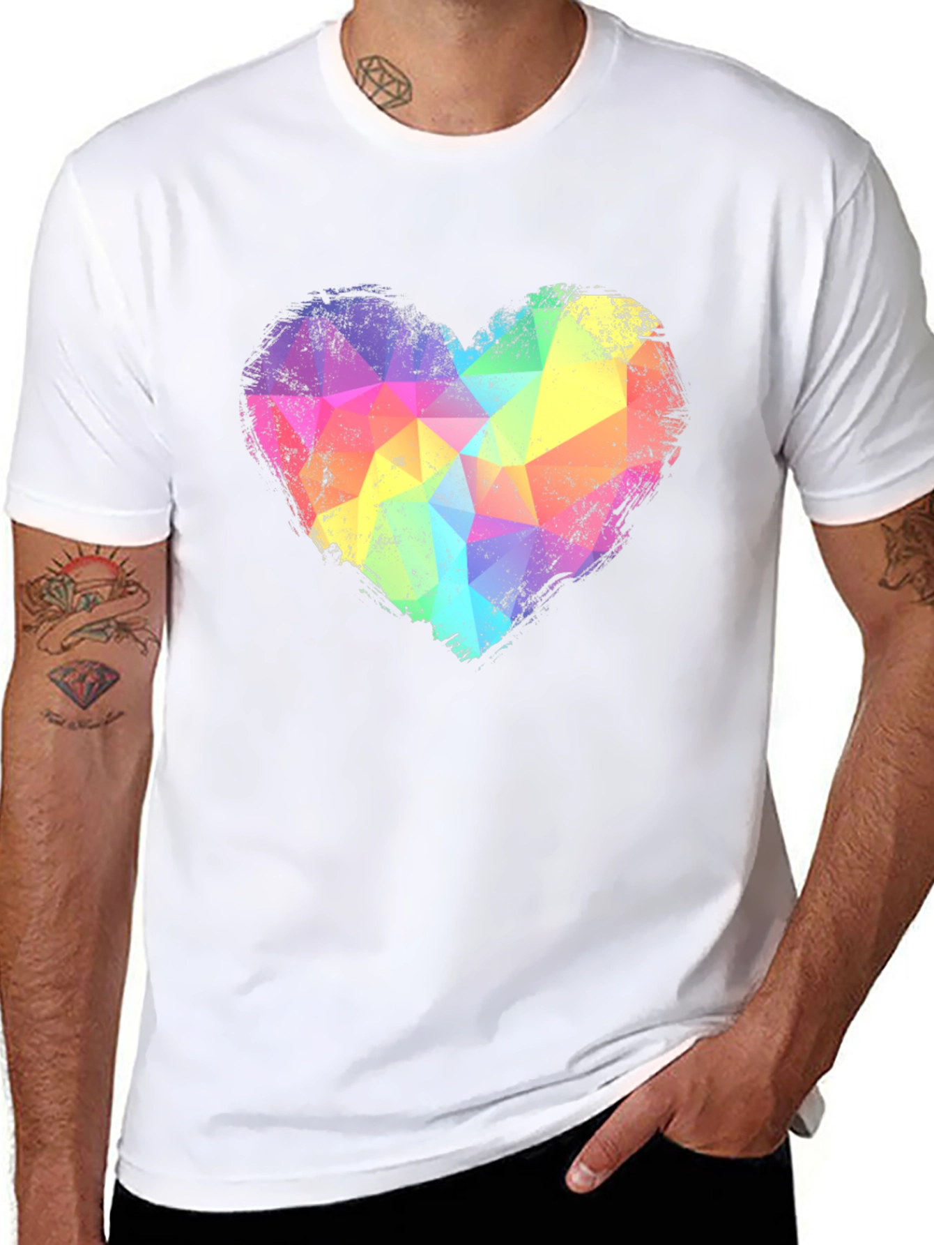 Black Rainbow Geometric Heart Graphic Tee - Black view 8