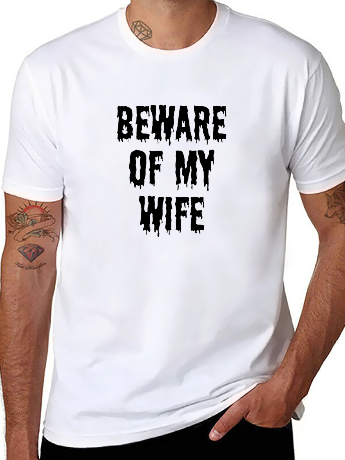 Black Beware of My Wife Funny Men's T-Shirt view 8