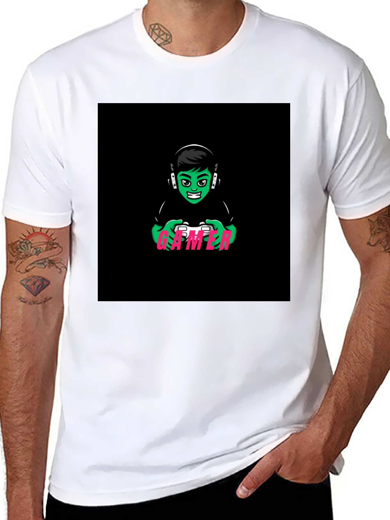 Black Gamer Graphic T-Shirt - Black Cotton Tee view 8