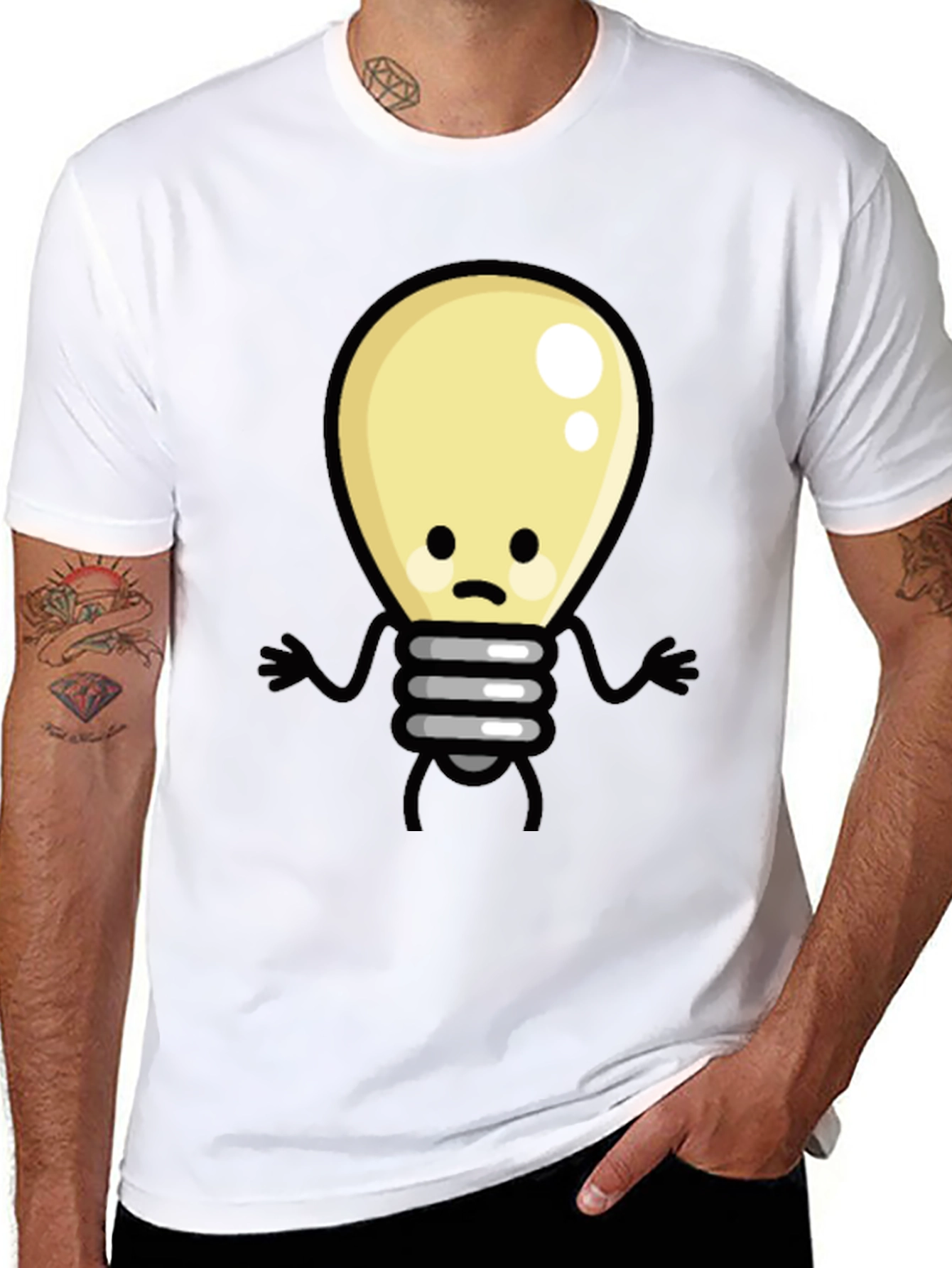 Black Funny Cartoon Light Bulb Black T-Shirt view 8