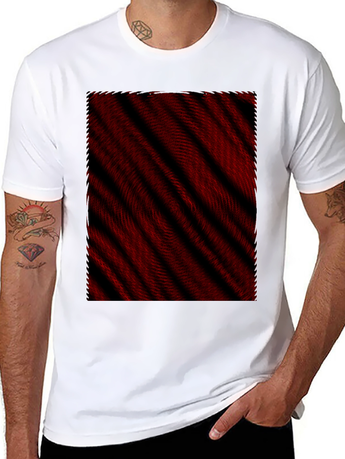 Black Abstract Red & Black Striped Tee view 8