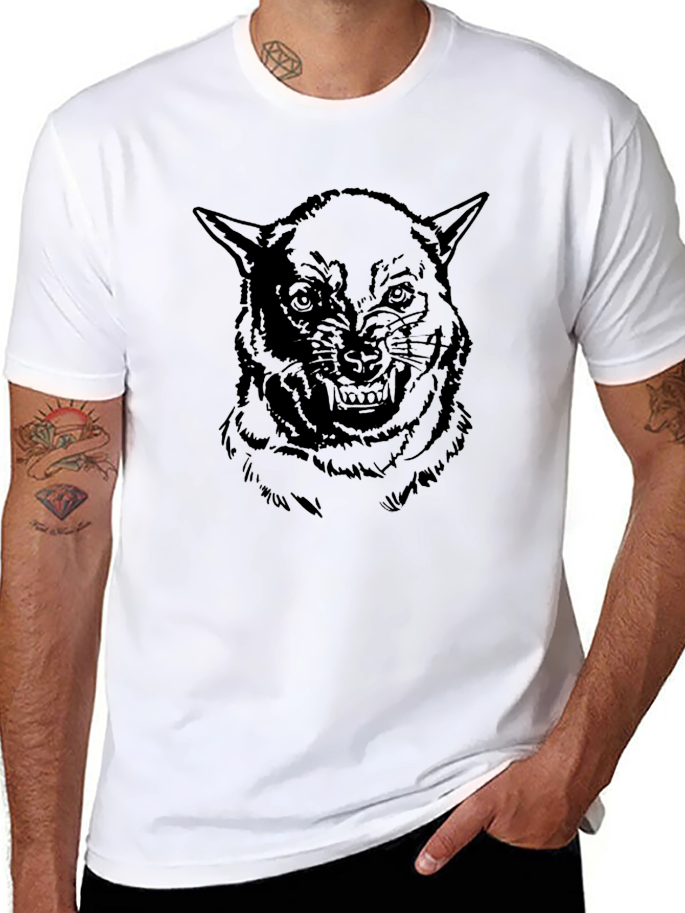 Black Men's Black Wolf Graphic Tee - Bold and Fierce Design view 8